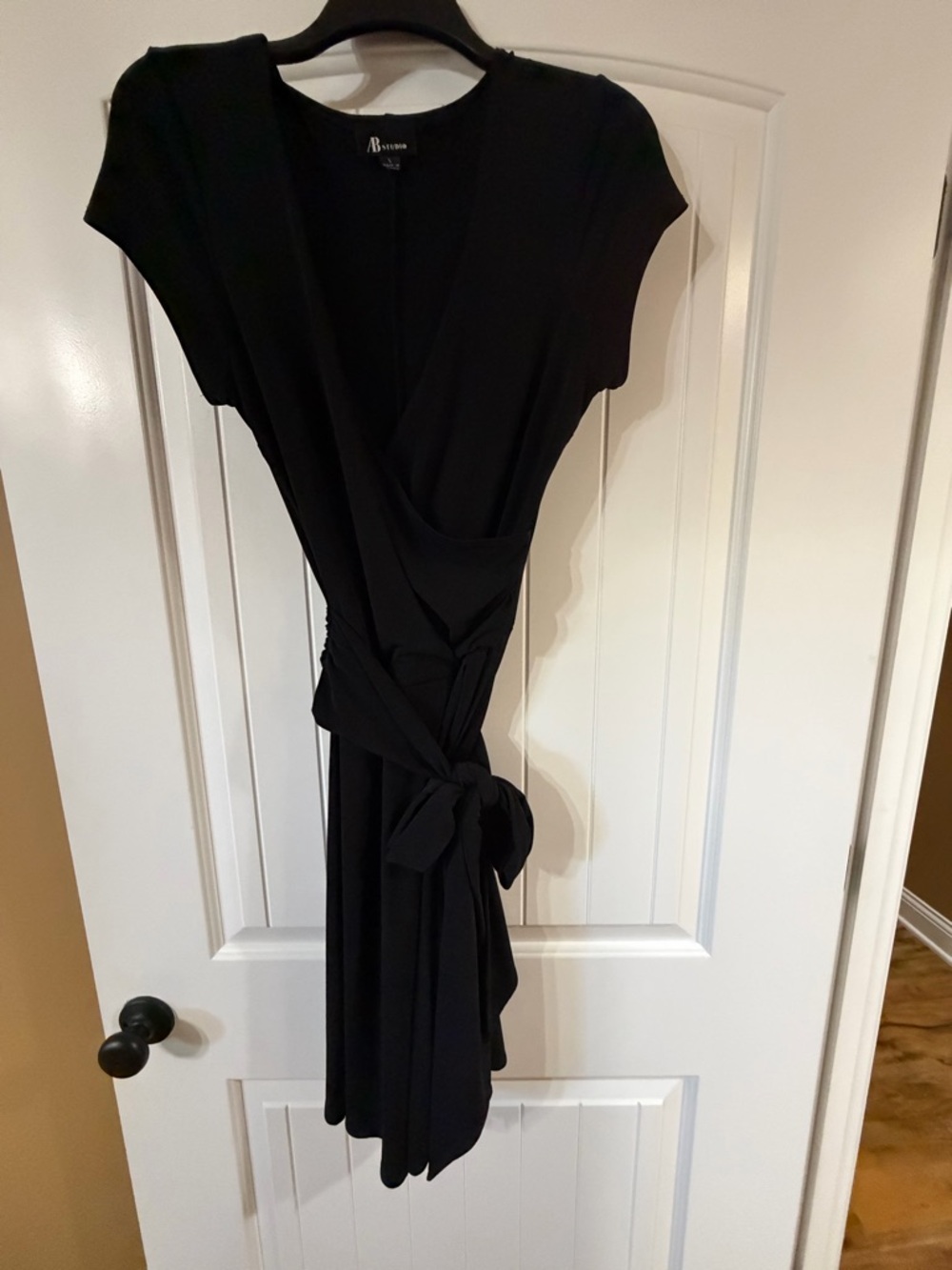 AB Studio Black Wrap Midi Dress with Side Tie